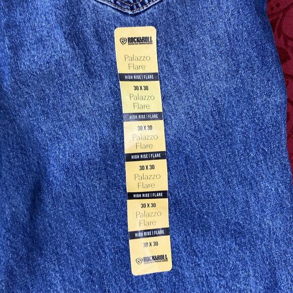 Rock & Roll Jeans Womens 30x30 Blue High Rise Palazzo Flare Wide Denim Boho NEW - Picture 4 of 16